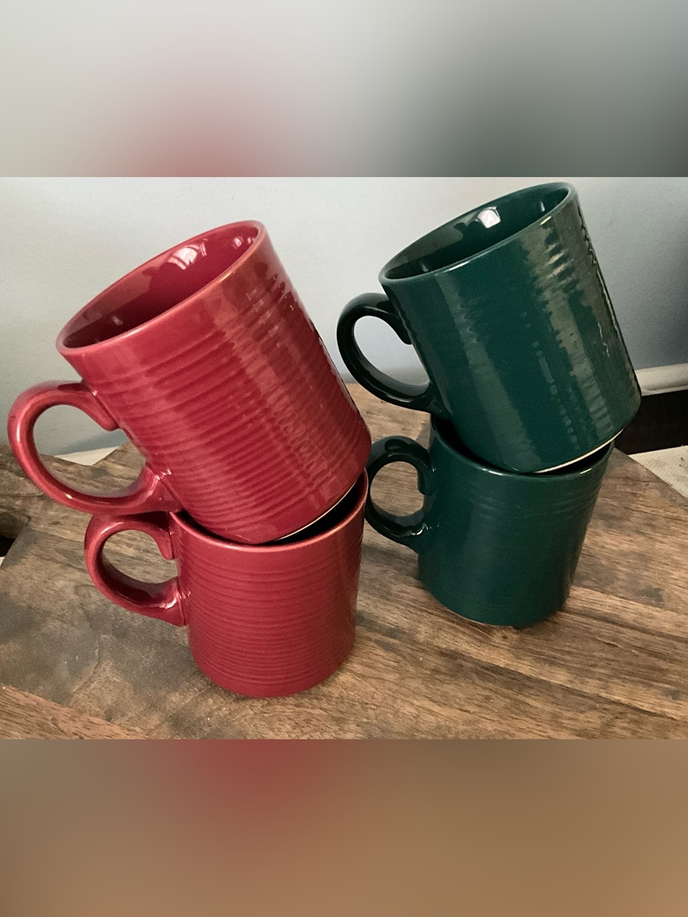 Vintage Housewares Carnivale  Stoneware Mugs Set of 4 Japan Green Red Cranberry